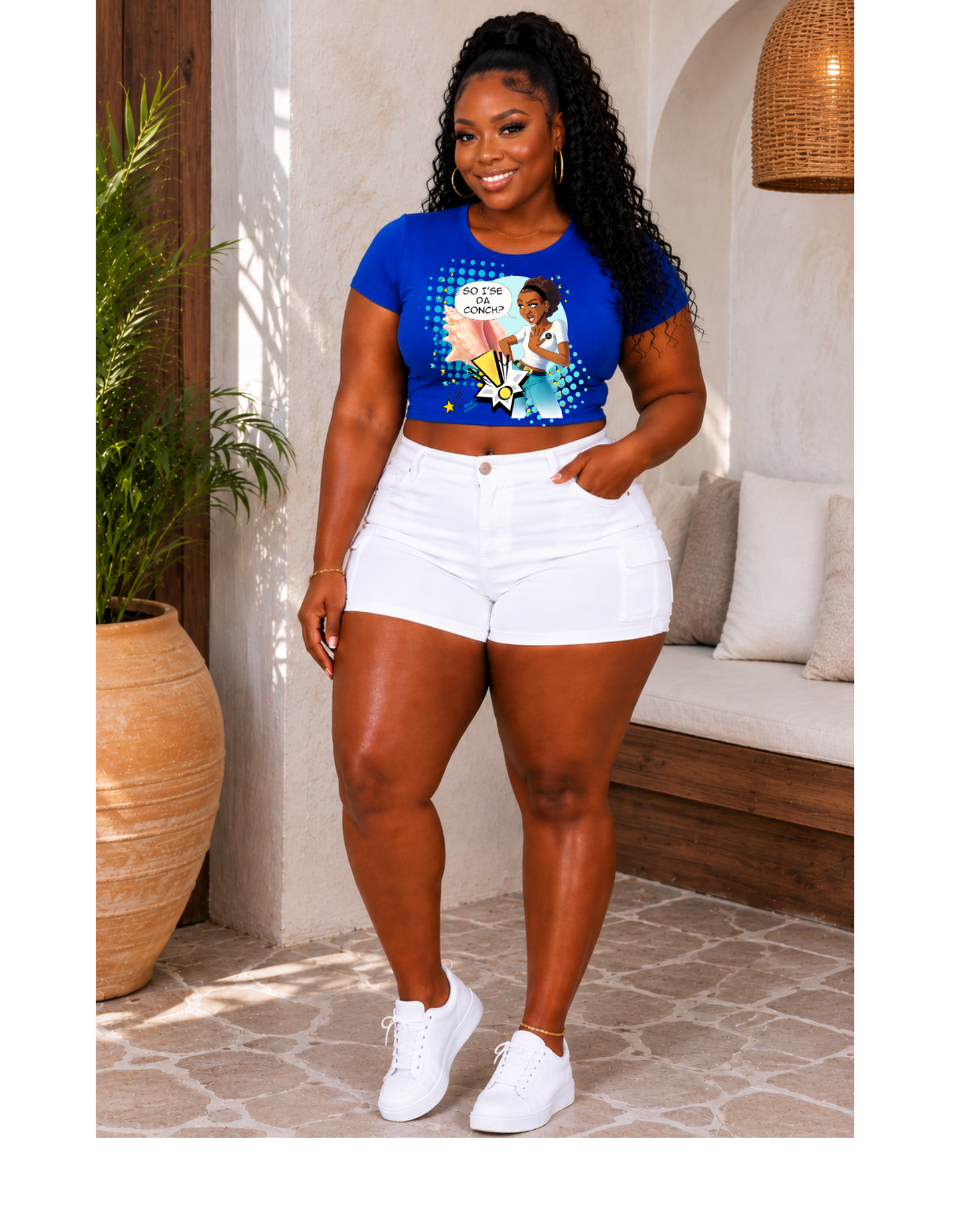I'SE DA CONCH CROP TOP ROYAL BLUE